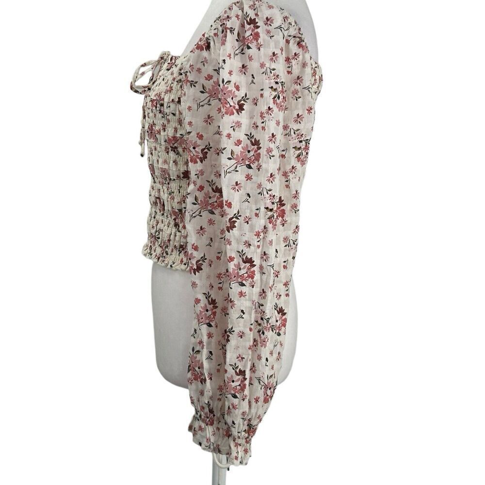 American Eagle Puff Square Neck Ruched Floral Crop Cottagecore Size Large - Picture 11 of 16